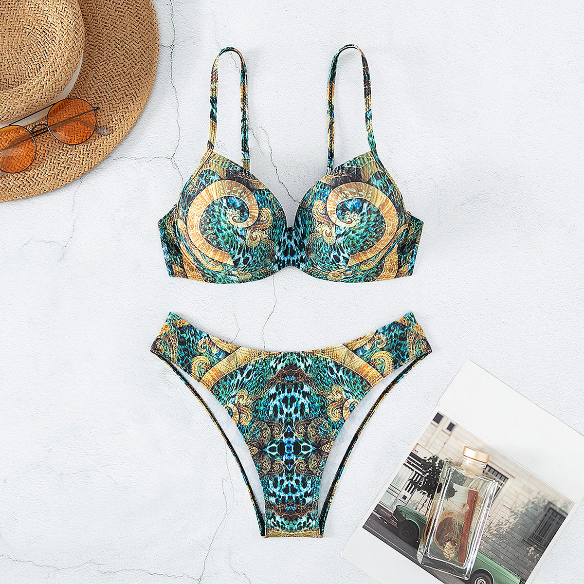 Azure Wild Swirl Bikini Set
